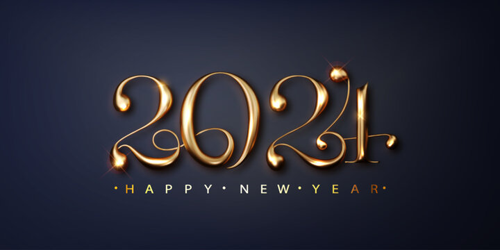 2024 Happy new year banner. Golden luxury Festive Numbers design, greeting card, banner, poster. Vector Illustration