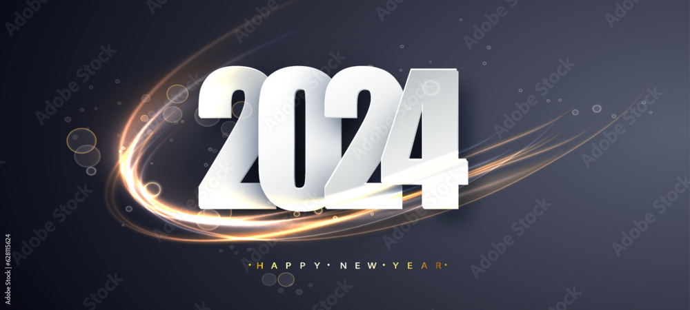 Poster 2024 happy new year abstract shiny wave design element