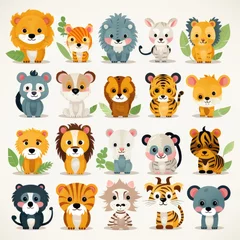 Papier Peint photo Ensemble d animaux mignons watercolor animal elements isolated on white, AI Generated