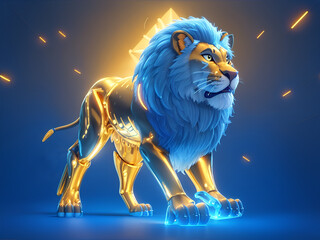 The golden lion has a blue mane. Generative AI