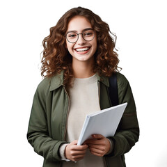 University student smiling with happiness on transparent background - obrazy, fototapety, plakaty
