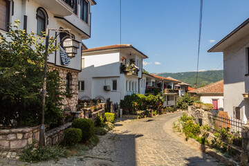 Fototapeta na wymiar View of a street in Ohrid town, North Macedonia