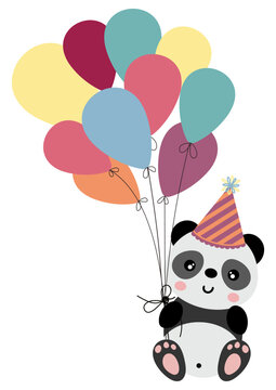 Happy birthday panda holding balloons
