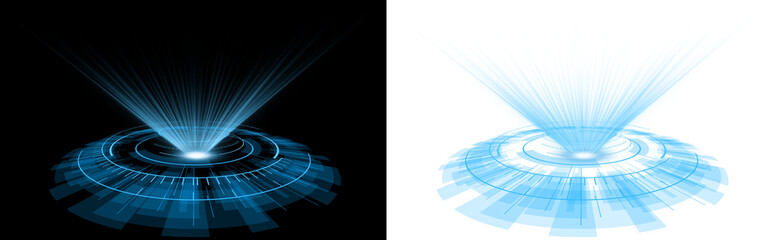 Hud hologram blue circle with spot light in the middle futuristic technology abstract with transparent background