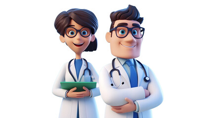 3D Male and female doctor on transparent background PNG