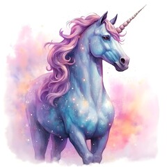 beautiful unicorn with rainbow color, Watercolor illustration