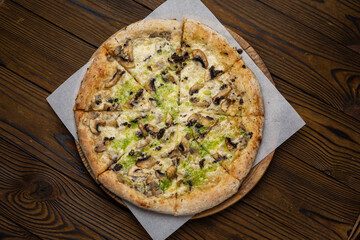 Delicious Italian pizza in the restaurant