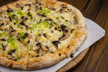 Delicious Italian pizza in the restaurant