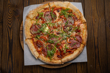 Delicious Italian pizza in the restaurant