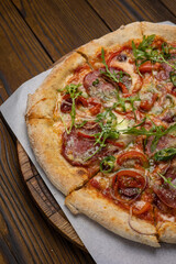 Delicious Italian pizza in the restaurant