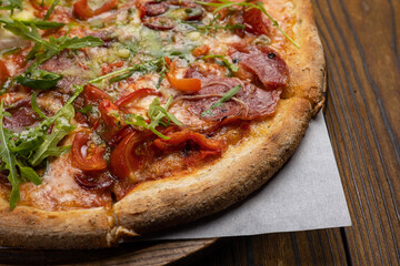 Delicious Italian pizza in the restaurant