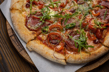 Delicious Italian pizza in the restaurant