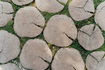 The texture of the artificial pavement imitation logs