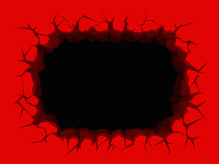 Black hole with cracks or broken wall. Template for copy space. Vector background