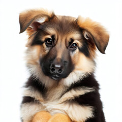 Closeup of German Shepherd puppy 3 months old in front of white background Generative AI
