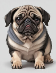 Obraz premium The pug dog sits and looks directly into the camera. Sad big eyes.Generative AI 