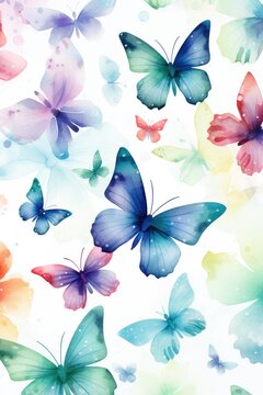 set of watercolor butterflies isolated on white, AI Generated