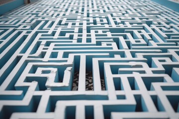 Illustration of a large blue and white maze on the ground created through generative AI