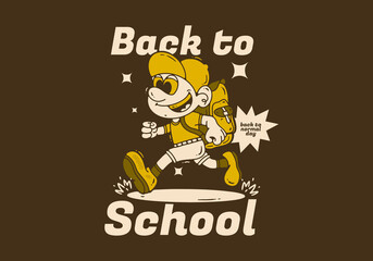 Back to school, mascot character design of a boy carrying a school bag