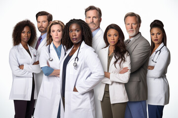 Fototapeta na wymiar Group of american doctors on white background