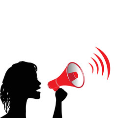 Young businesswoman with a megaphone, Business concept vector - 628123882