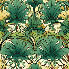 tropical plant ornament seamless tile art deco style made with Generative AI