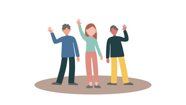 Animated video Crowd of happy people group, welcoming and applauding concept. Full length animation illustration. High quality 4k footage.