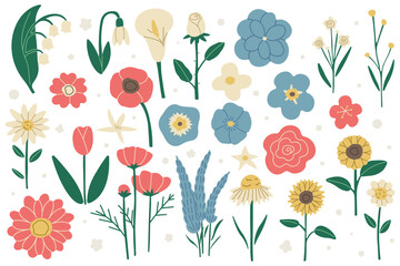 Flower Collection 1 cute on a white background, vector illustration.