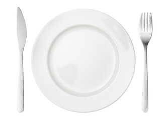 Empty plate with knife and fork, cut out