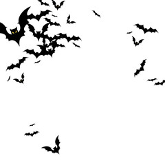 Halloween banner with black bats on the white background, Illustration with place for text.
