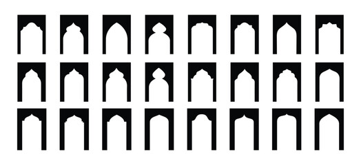 Shape Islamic door and arabic window arch. Vector Islamic door and window shapes. Arabic door and window vector silhouette. Collection of oriental style. Islamic vector shapes of a window or door arch - obrazy, fototapety, plakaty