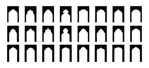 Foto op Plexiglas Shape Islamic door and arabic window arch. Vector Islamic door and window shapes. Arabic door and window vector silhouette. Collection of oriental style. Islamic vector shapes of a window or door arch © Designflowbd