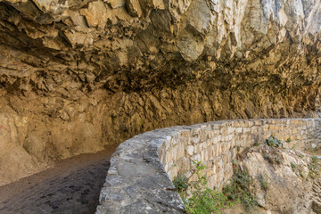 Hiking path in Matka canyon in North Macedonia