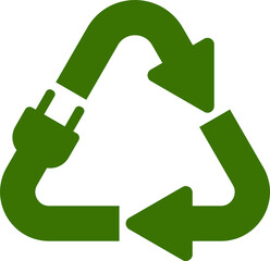 Isolated illustration green icon of electrical recycle, power reuse, green technology for icon of electric vehicle, nature powered electricity