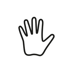 One single empty open human hand palm with fingers splayed and spread wide. Vector in linear outline style.