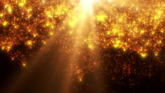 A golden ray on a black background and falling gold dust.