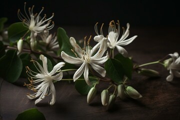 Honeysuckle flowers separated from the background. Generative AI