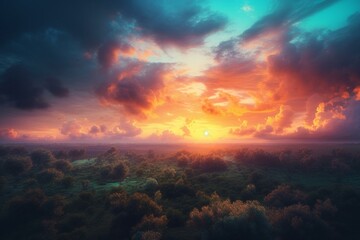 Fototapeta na wymiar Colorful sunrise sky painted as background. Generative AI