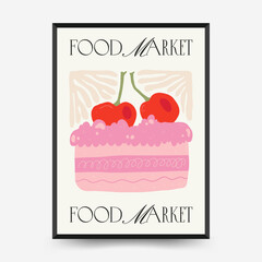 Abstract food posters template. Modern trendy Matisse minimal style. Kitchen and restaurant decor. Hand drawn design for wallpaper, wall decor, print, postcard, cover, template, banner.