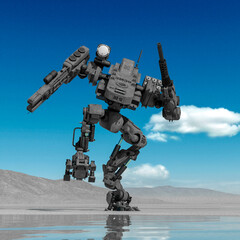 combat mech stepped in it on desert after rain