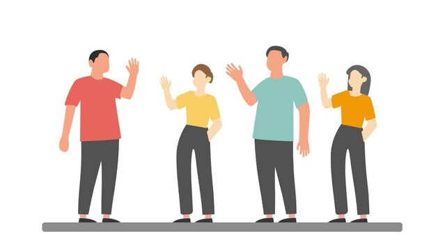 Animated video Crowd of happy people group, welcoming and applauding concept. Full length animation illustration. High quality 4k footage.
