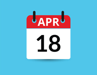 April 18. Flat icon calendar isolated on blue background. Date and month vector illustration