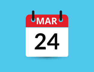 March 24. Flat icon calendar isolated on blue background. Date and month vector illustration