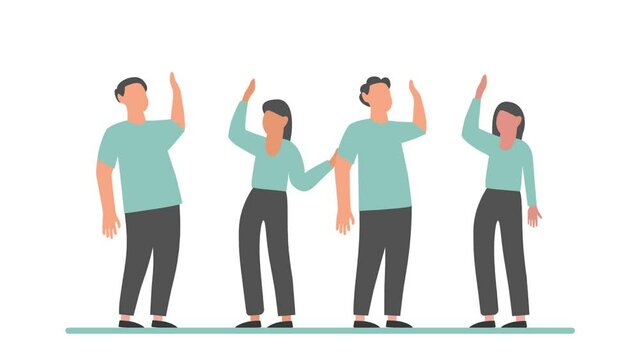 Animated video Crowd of happy people group, welcoming and applauding concept. Full length animation illustration. High quality 4k footage.