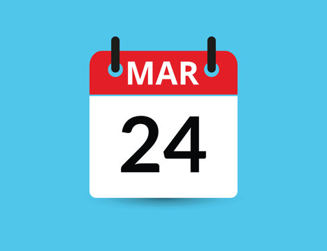 March 24. Flat icon calendar isolated on blue background. Date and month vector illustration