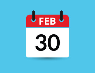 February 30. Flat icon calendar isolated on blue background. Date and month vector illustration