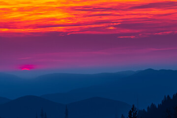 Obraz premium View of landscape nature and mountain with sunlight and sunset in twilight