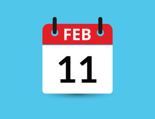 February 11. Flat icon calendar isolated on blue background. Date and month vector illustration