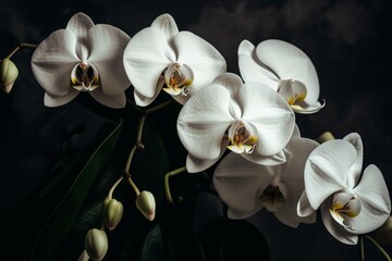 White phalaenopsis orchid stem with flowers. Generative AI - obrazy, fototapety, plakaty