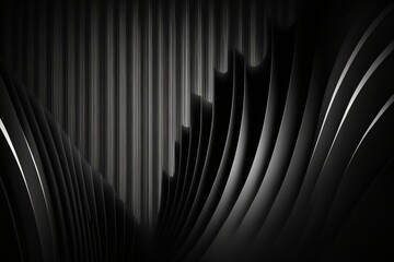Dark abstract wallpaper with dynamic black lines and blank space. Generative AI